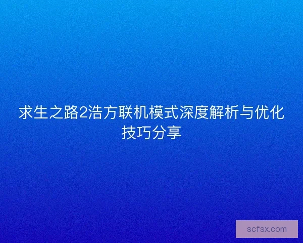 求生之路2浩方联机模式深度解析与优化技巧分享