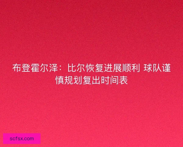 布登霍尔泽：比尔恢复进展顺利 球队谨慎规划复出时间表